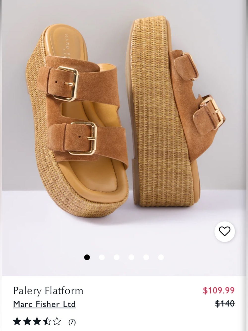 Marc Fisher tan suede platform sandals with dual buckles